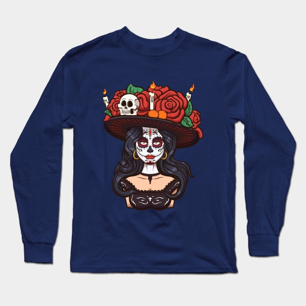 Sugar Skull Girl Long Sleeve T-Shirt by TheMaskedTooner